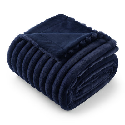 Amélie Home Faux Fur Throw Blanket,Striped Plush Decorative Blanket, Cozy Fuzzy Soft Style for Sofa & Bed