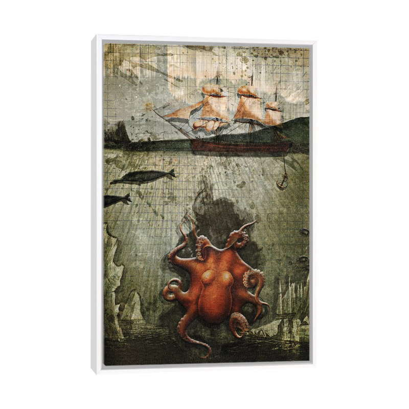 Paper Octopus 1 Piece Wall Art on Canvas, 101.6 cm H x 66.04 cm W, White Framed
