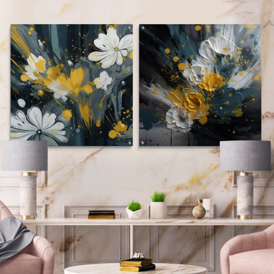 Jaune et blanc, jacinthe, paysage I - ensemble de 2 verres muraux en acrylique