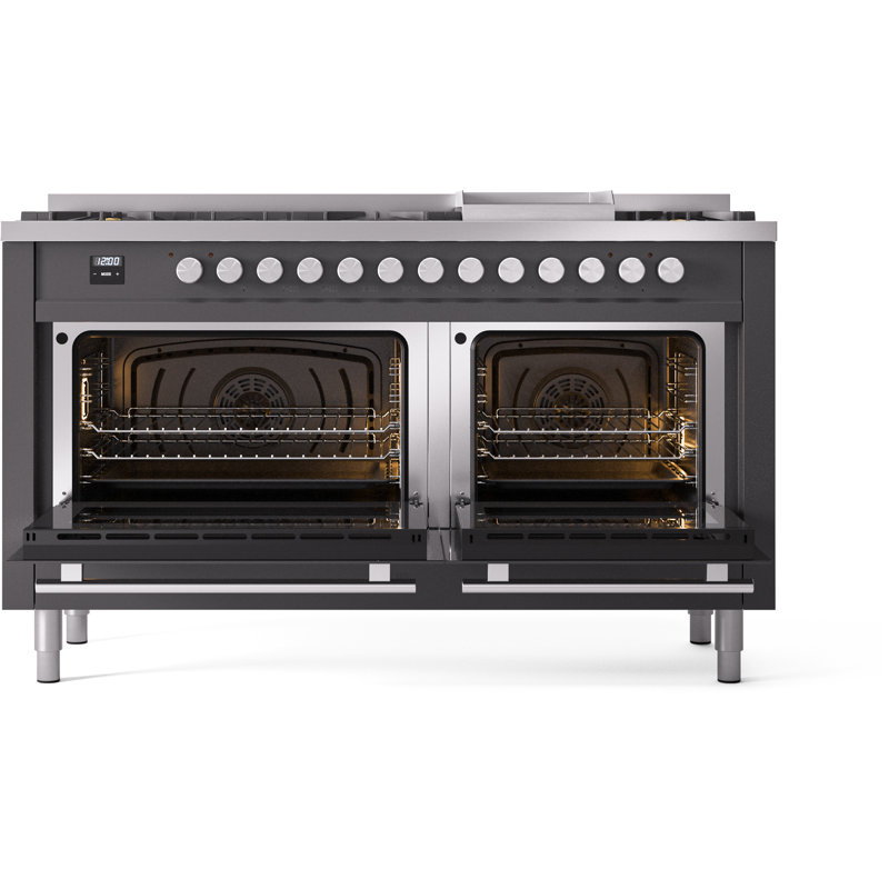 ILVE ProfessionalPlus II 60 Dual Fuel Range, knobs, Graphite Matte, Liquid Propane