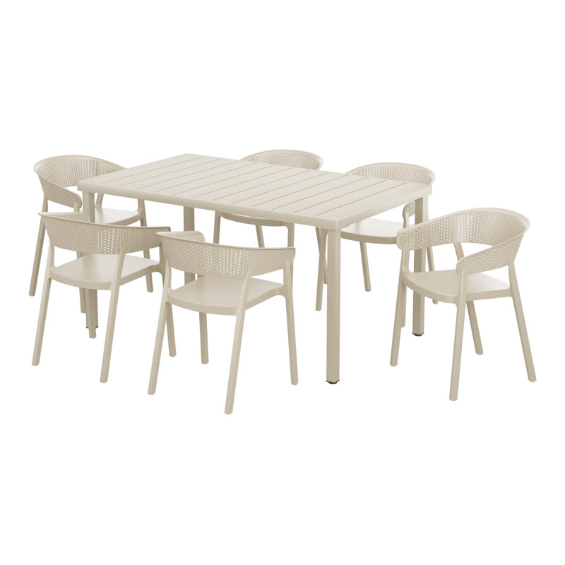 6-Person Outdoor Rectangular Dining Set, Beige