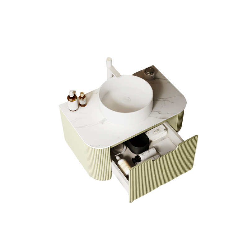 Meuble-lavabo de salle de bain 30 po avec tiroir et armoire de rangement en céramique, Vert clair