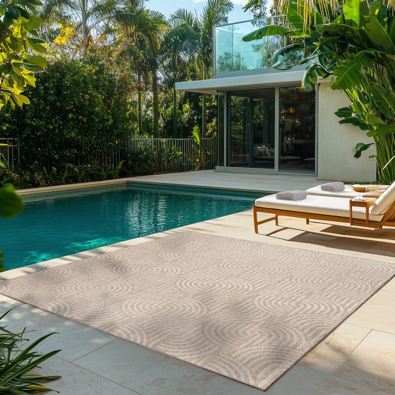 Savara Chryssi Beige Tan Ivory Cream Modern Circles Indoor/ Outdoor Polypropylene Flatweave Area Rug, Rectangle 8'9" x 13'1"