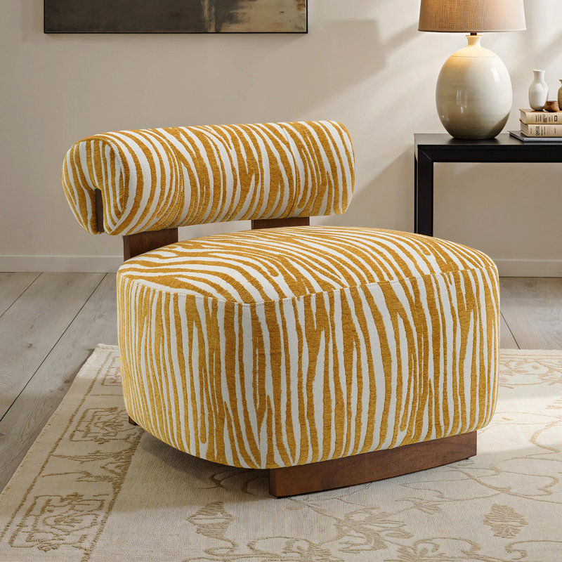 Fauteuil d'appoint de style contemporain avec dossier cylindrique en mousse à haute densité et tissu zébré rembourré à finition jaune de style contemporain