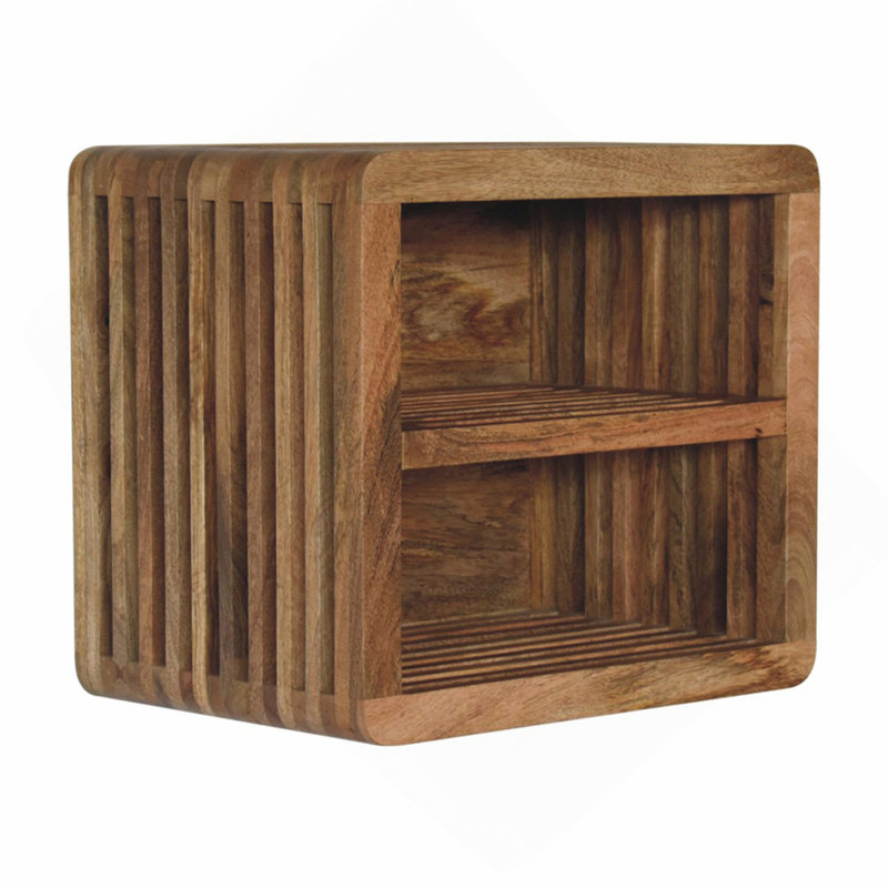 Solid Wood Wall Mounted Bedside, 2-Drawers, Brown