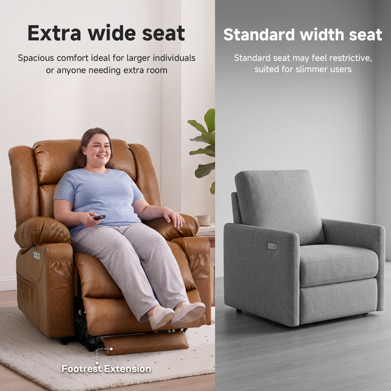 Dual Motor Power Lift Chair Recliner for Elderly with Massage and Heat, Infinite Position Electric Lift Recliner with USB A&C, Cup Holders (T6010 - Faux Leather, Brown, Oversized )