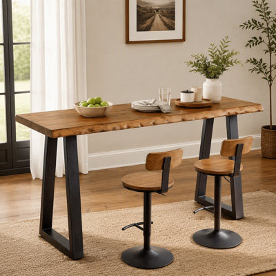 Table de bar en bois massif, table à hauteur de comptoir de 63 po avec pieds en métal pour la cuisine