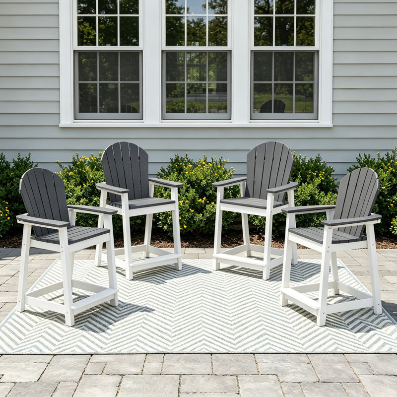 Chaise de bar d'extérieur Hdpe Adirondack, Gris / Blanc