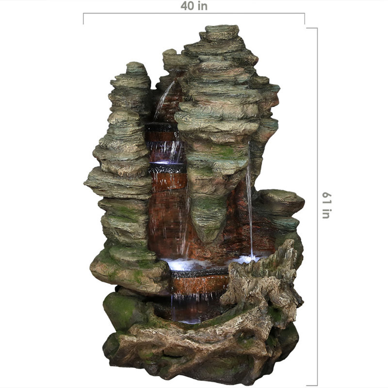 Waddell Weather Resistant Floor Fountain with Light