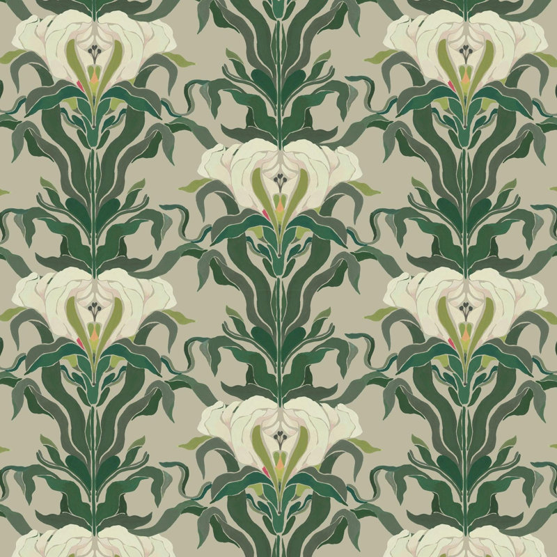 Mirrored Flower - Botanical Wallpaper, Leaf & Linen, Peel & Stick