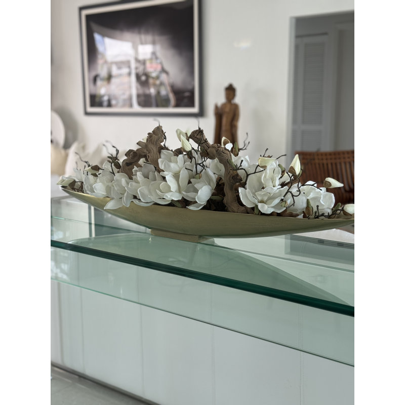 Driftwood and Denver Boat Magnolia Centerpiece, 8" H x 40" W x 5" D, Gold
