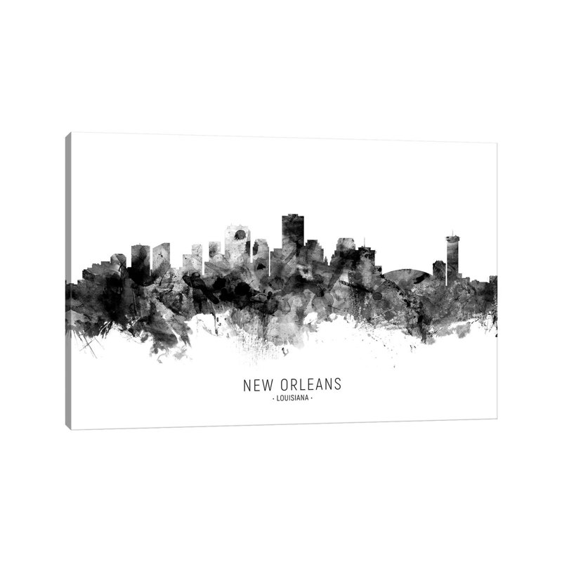 New Orleans Louisiana Skyline Name Bw by Michael Tompsett - Wrapped Canvas Gallery-Wrapped Canvas Giclée