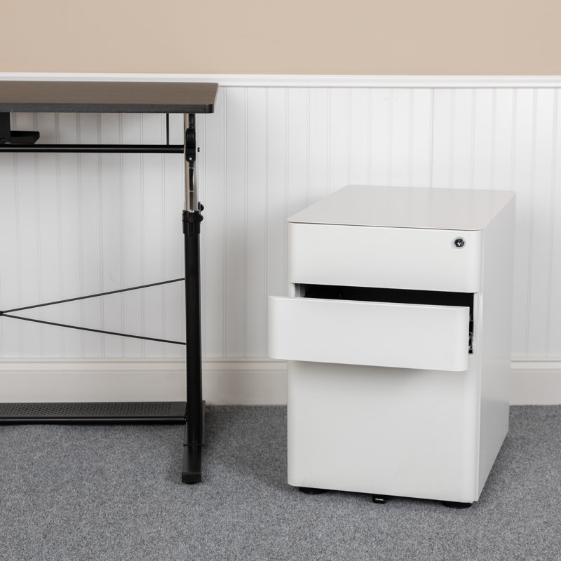 Stephana 3-Drawer Locking Mobile Vertical Filing Cabinet, White