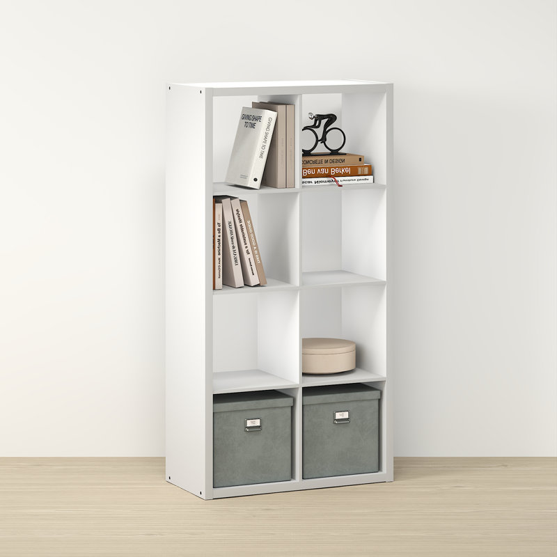 8-Cube Bookcase, Thick Frame,  White, White, (8 Shelves) 57.91" H x 30" W x 14.97" D