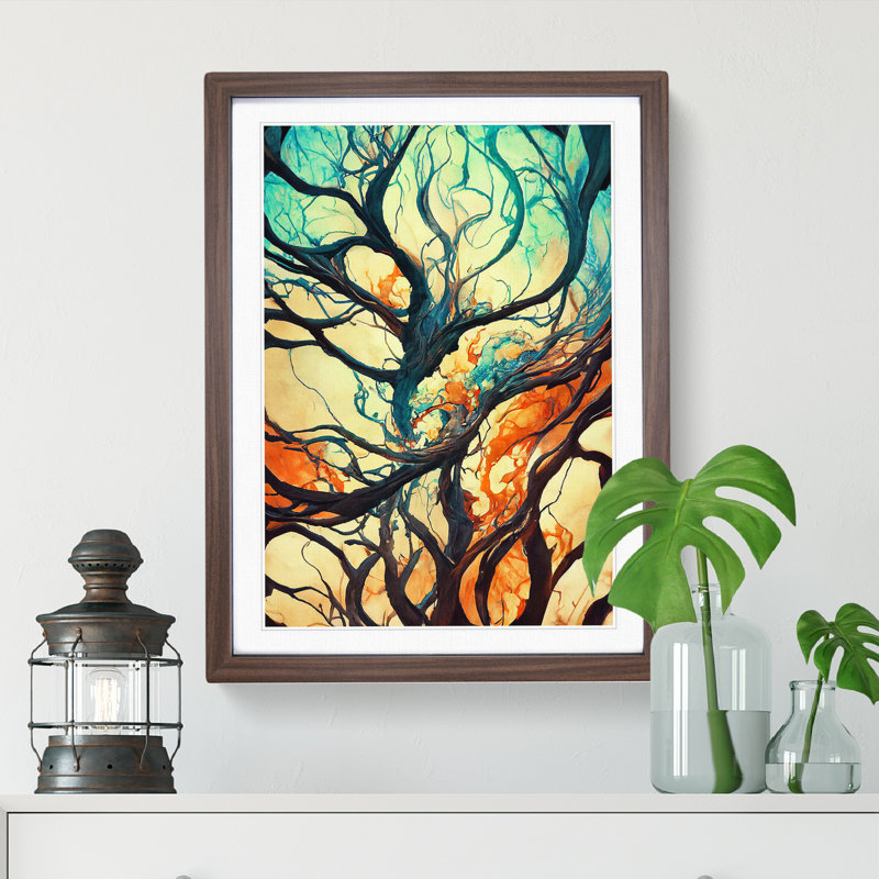 Abstract Tree Branches No.6 - Single Picture Frame Painting, 64cm H x 46cm W x 2cm D, Walnut Framed