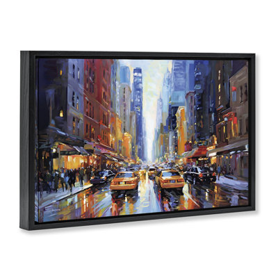  City Traffic in Rain Framed Floater Canvas by Leon Devenice