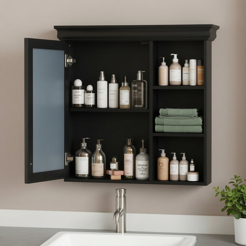 Armoire à miroir murale avec rangement, Black