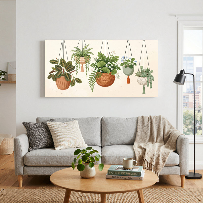 Ensemble de 1 tableau sur toile représentant des plantes suspendues, L 32 po x H 16 po, Toile tendue