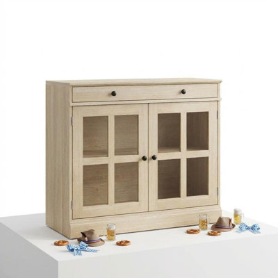 Armoire de cuisine de 35,4 pouces, buffet à 2 portes en verre avec grand tiroir de rangement, armoire à café moderne avec tablette réglable pour la salle à manger, la cuisine et le vestibule