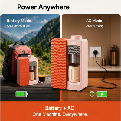 Machine à expresso portative Bloombox à 15 barres, mini machine à café à double courant alternatif et à batterie rechargeable, cafetière de camping sans fil pour camping-car sur le pouce, moulin à café et dosettes compatibles