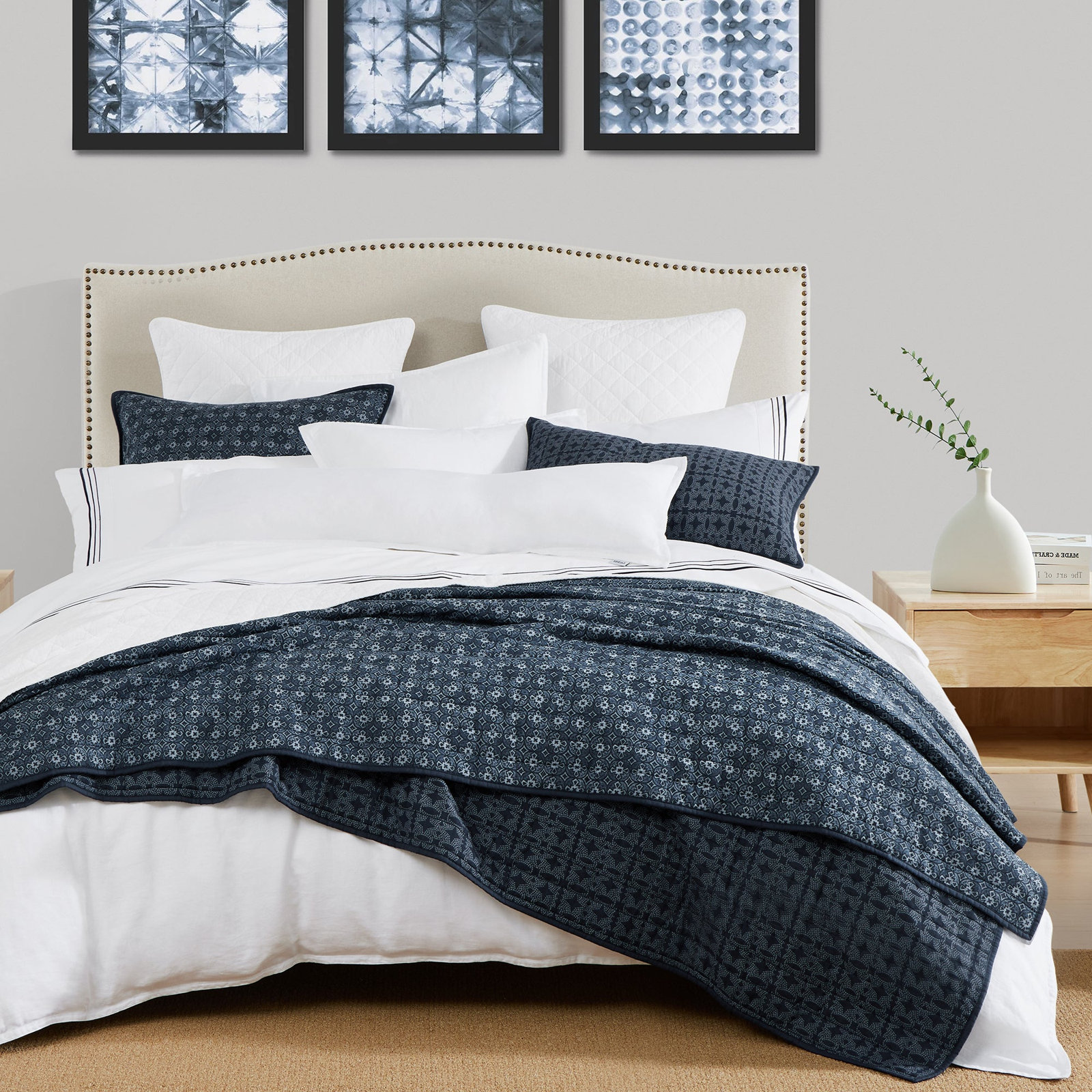 Indigo Cotton Quilt Set, King Quilt + 2 King Shams