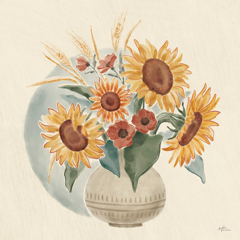 «Sunflower Season IV» par Janelle Penner - impression sur toile tendue, H 12 po x l 12 po, Imprimé avec cadre noir, Non