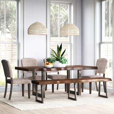 Gaige Solid Wood Top Sleigh Dining Set