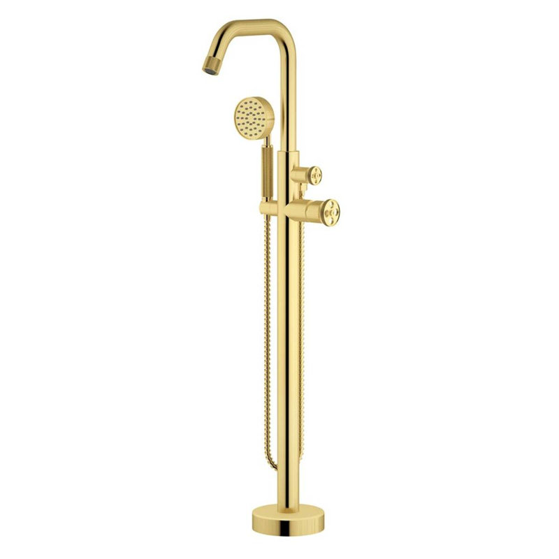 Robin Floor Bath Shower Mixer Bath Filler with Diverter, Brushed Gold