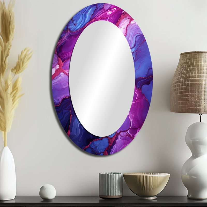 Miroir mural ovale bleu et mauve, 36 po x 24 po