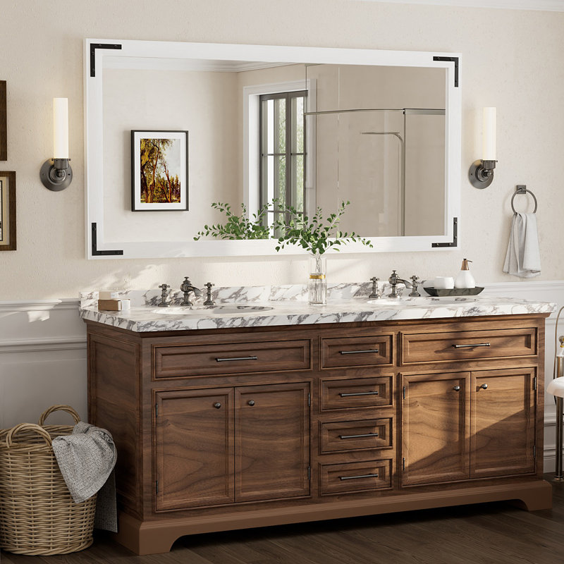 Amara Rustic Farmhouse Solid Wood Framed Tempered Glass Wall Mirror with 5-Year Warranty, White, 72" x 36"