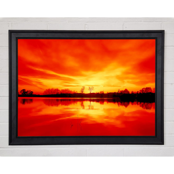 Ebern Designs Stunning Lake At Sunset Orange - Single Picture Frame Art ...