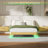 Oak Queen Floating Bed Frame With LED Lights, Wave Curve Wood Texture Bed With Heavy Duty Metal Slats - No Box Spring Needed.-460111418-460111416