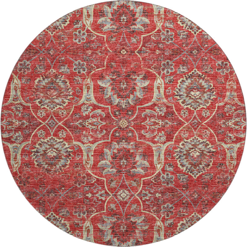 Premium Machine Washable Alliah AMF95 Red Rug, Round 8'