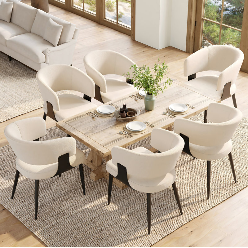 Fabric Upholstered Metal Armchair, Beige, 6