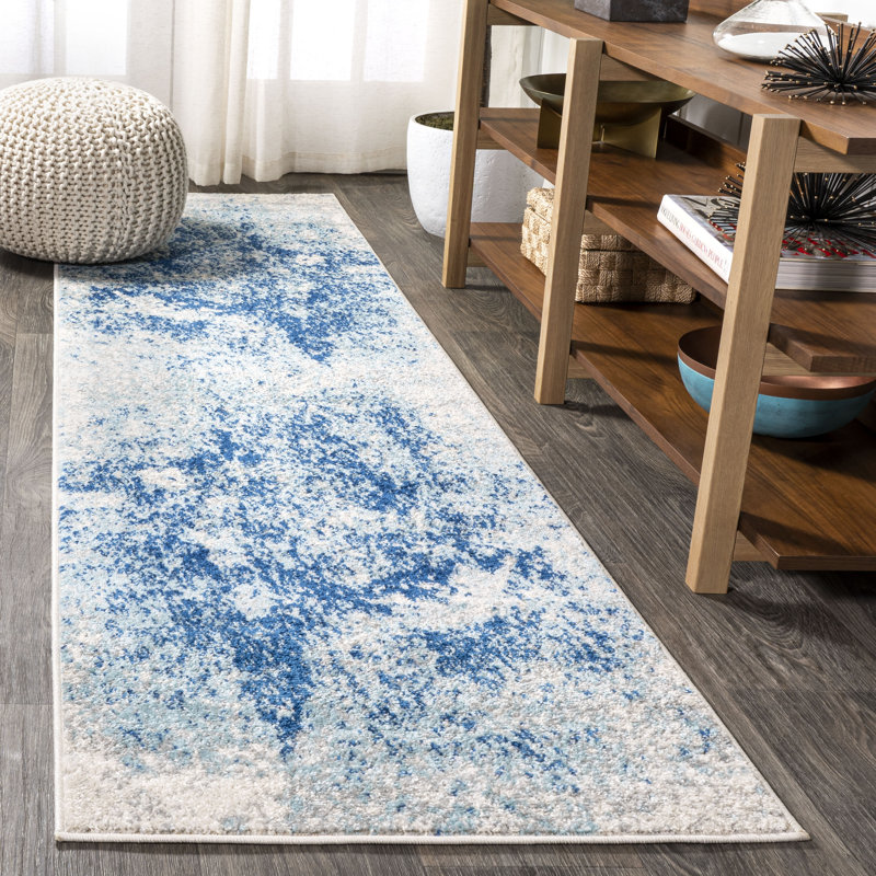 Dune Modern Abstract Cream/Blue Rug, Runner 2'3" x 8'