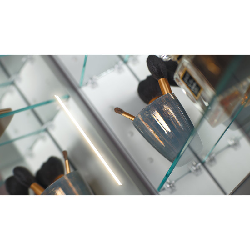 Modern Silver Framed Bluetooth Medicine Cabinet with LED Lighting