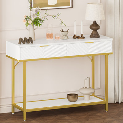 43.3" Wide Modern Console Table with Fluted Drawer Fronts, Wooden Sofa Table with 2 Drawers, Entryway Table for Hallway & Behind-Couch Storage
