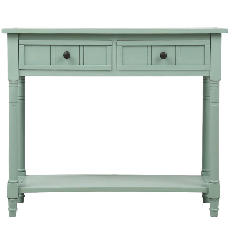 Console d'inspiration rétro avec deux tiroirs et une tablette inférieure, parfaite pour un rangement élégant, Bleu rétro
