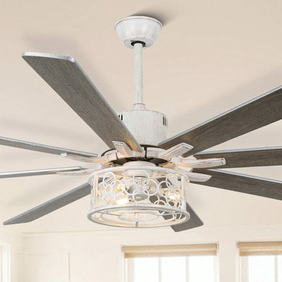 Mazie 72 Inch Industrial Caged Ceiling Fan with Remote, 6-Speed Dual Finish Blades Reversible Ceiling Fan For Living Room