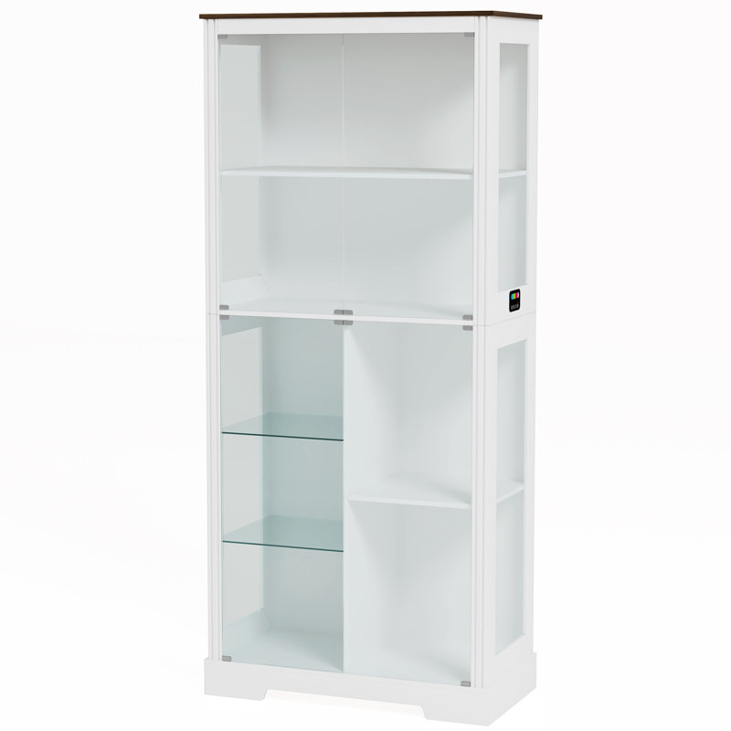 Modern Display Cabinet With Rgb Led Lighting And Motion Sensor, White