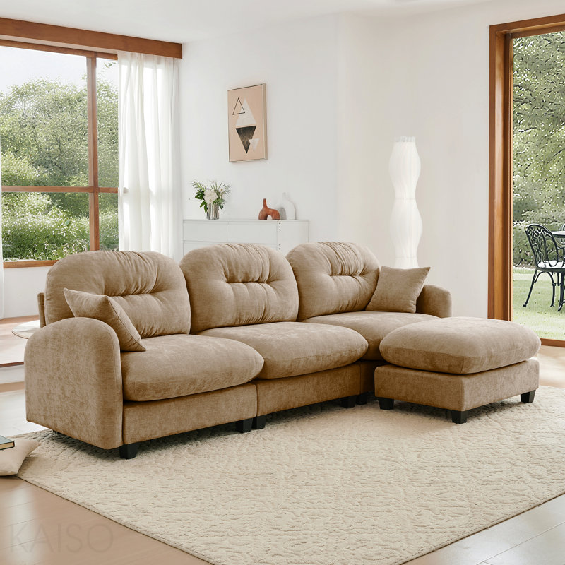 Canapé modulaire Basic, canapé modulaire en L avec repose-pieds, tissu en chenille de qualité supérieure, dossier capitonné, conception ergonomique