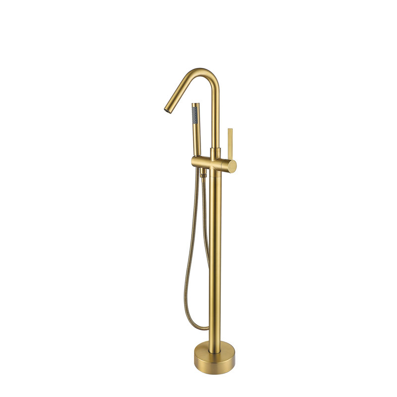 Robinet de baignoire autoportant doré avec douche à main - Fabrication en métal robuste, attrait pour la salle de bain et décoration