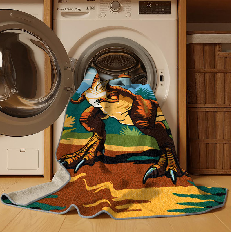 Tapis brun dinosaures lavable à la machine, Rectangle 7 pi x 9 pi