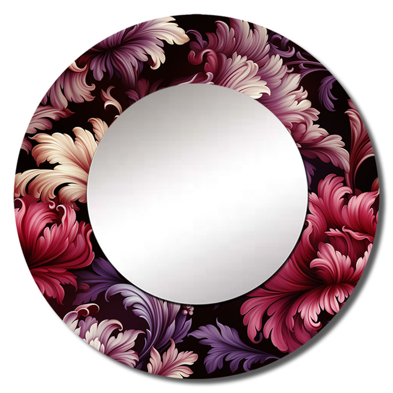 Motif victorien grandiose de Rochanda Regency - miroir floral, miroir mural rond rose, impression sur métal, 36 po x 36 po