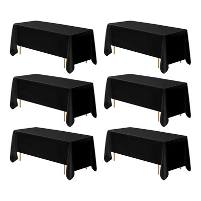 Black Tablecloths for Rectangle Tables, 6 Pack, 70 x 120 Inches, Reusable and Machine Washable Table Clothes, Wrinkle-Resistant Polyester Fabric Table Covers for Wedding, Party, Banquet