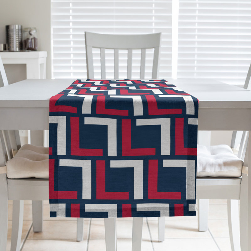 Chemin de table Carolina, 90 po x 16 po, Coton, Bleu nautique / rouge / blanc