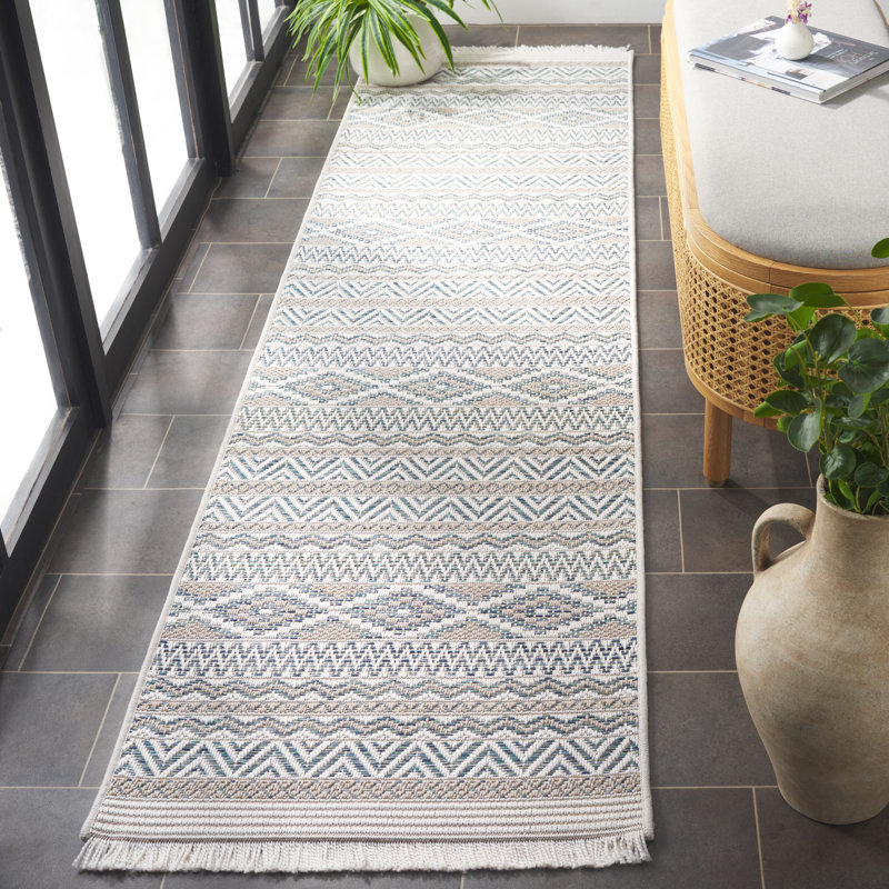 Tapis Wicker 152 en turquoise / beige, Tapis de couloir 2 pi 2 po x 8 pi
