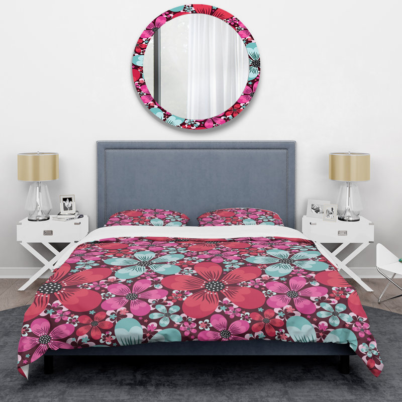 Fleurs multicolores - ensemble de housse de couette floral - microfibre de polyester