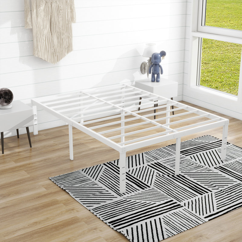 Base de lit plateforme en métal, Blanc, Double