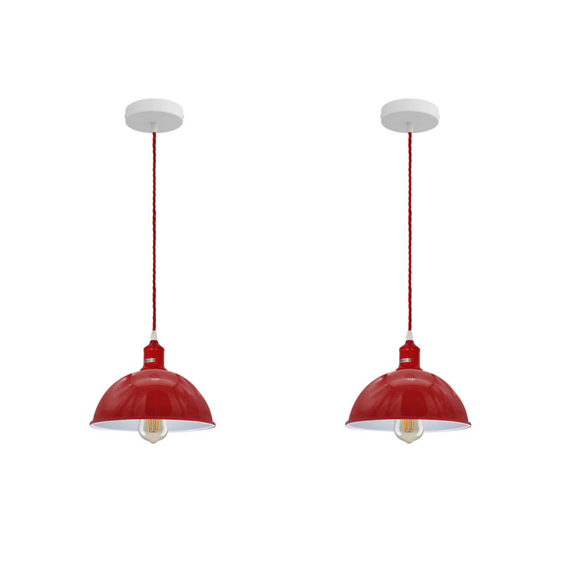 Alaniz Designer 1-Light Pendant in Brushed Steel – Luxury Industrial Ceiling Light by Breakwater Bay, Yes, Red